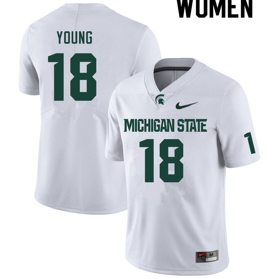 Women #18 Zion Young Michigan State Spartans College Football Jerseys Sale-White